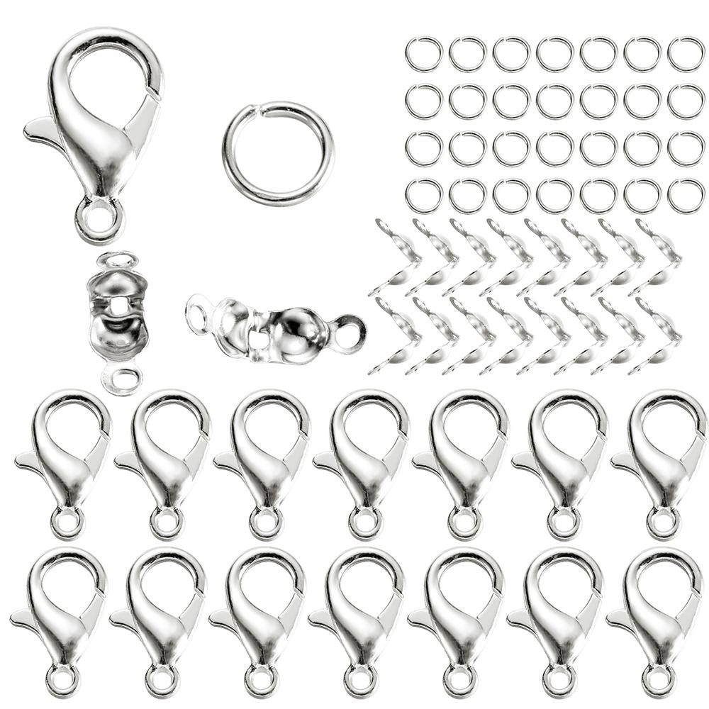 80PCS/Lot Alloy Lobster Clasp Jump Rings Connector Clasp Crimp End For Bracelet Necklace Chains DIY Jewelry Making Supplies