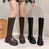 Winter Vintage Platform Woman Knight High Boots Concise Soft Leather Thick Sole Shoes Ladies Stretch Slim Modern Long Botas