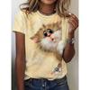 Women's Cat Print T-shirt, Casual, Short Sleeved Top, Fashion Trend, Plus Size Women's Clothing