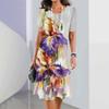 2024 New Spring Women's Dresses Floral Printed Elegant Casual Short Sleeve Dresses Fashion Oversized Women's Dresses