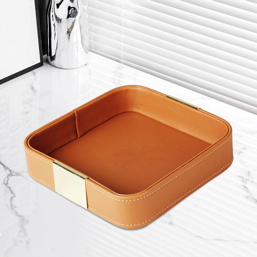 PU Leather Valet Tray Jewelry Tray Tabletop Leather Tray Jewelry Organizer for Wallet Remote Control Keys Pocket Stuff