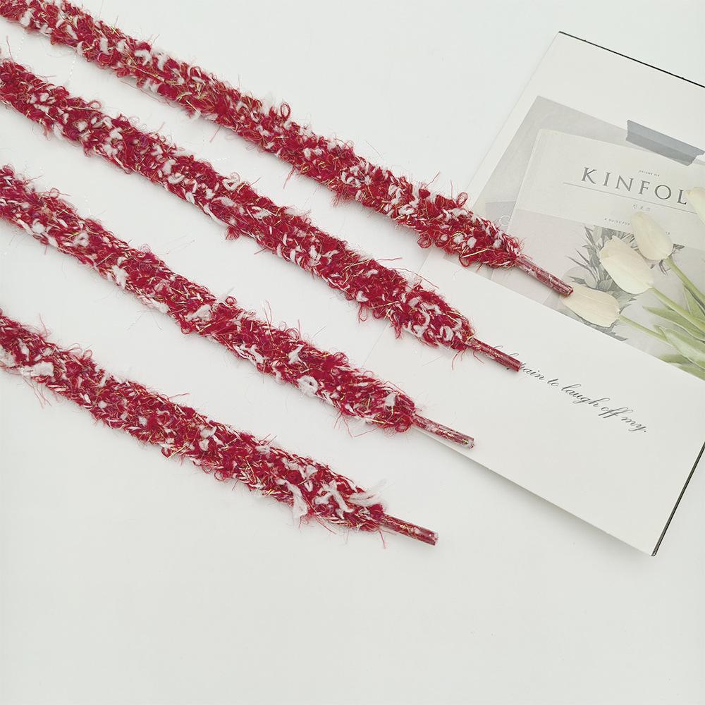 Tenglin Red Thick Plush Shoelaces for Winter - Perfect for Canvas & AJ White Shoes (1 Pair)