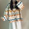 Sweaters Knitting Flower Cardigan Autumn Print Women O-Neck Bat Sweaters Loose Sweater