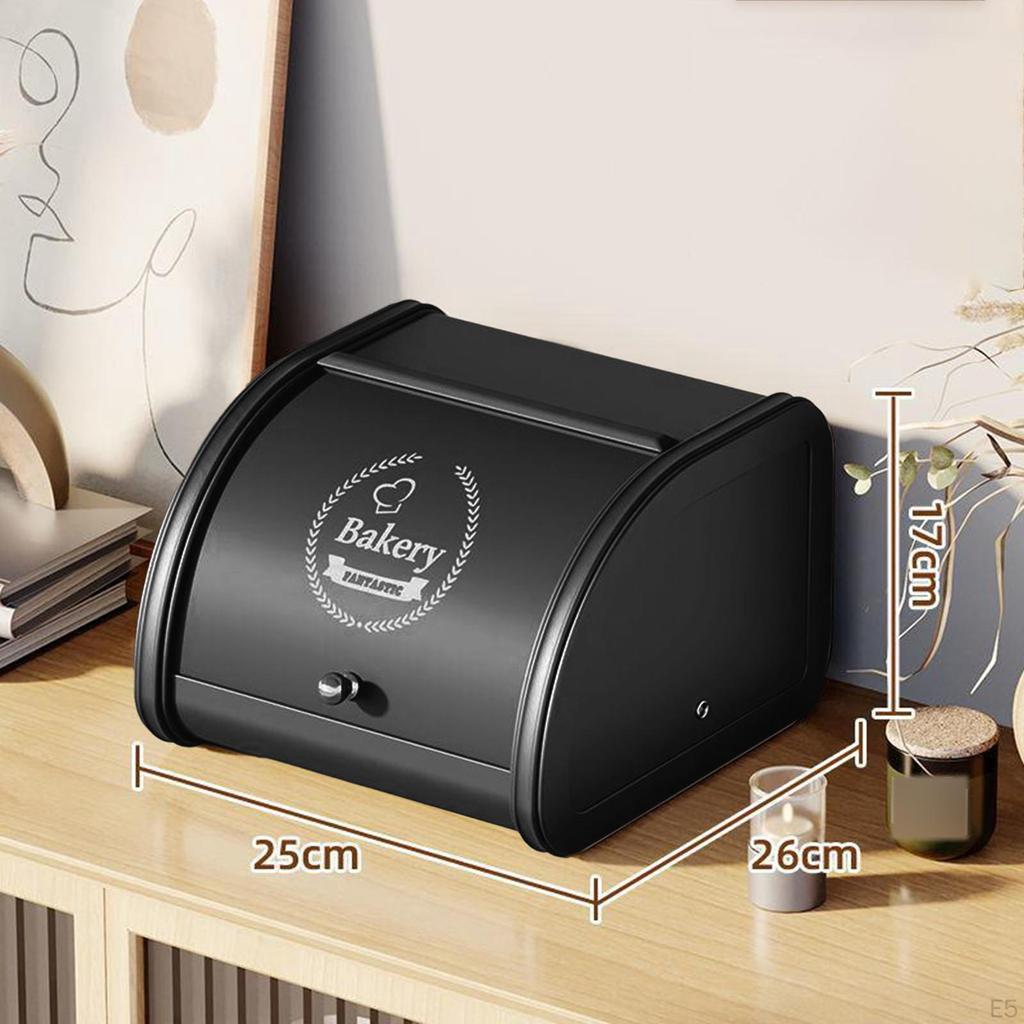 Bread Box Bin with Roll Lid Holder Snack Cosmetics Dustproof Iron Kitchen for