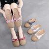 Summer Sandals Women's Linen Slippers Indoor Anti Slip Flooring for Home Use Flat Slippers Casual Slides Floral Bow Linen Women Sandals Indoor Shoes