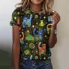 Summer Round Neck Cartoon Cat Pattern 3D Print Top Fashionable Casual Short Sleeved Women's T-shirts