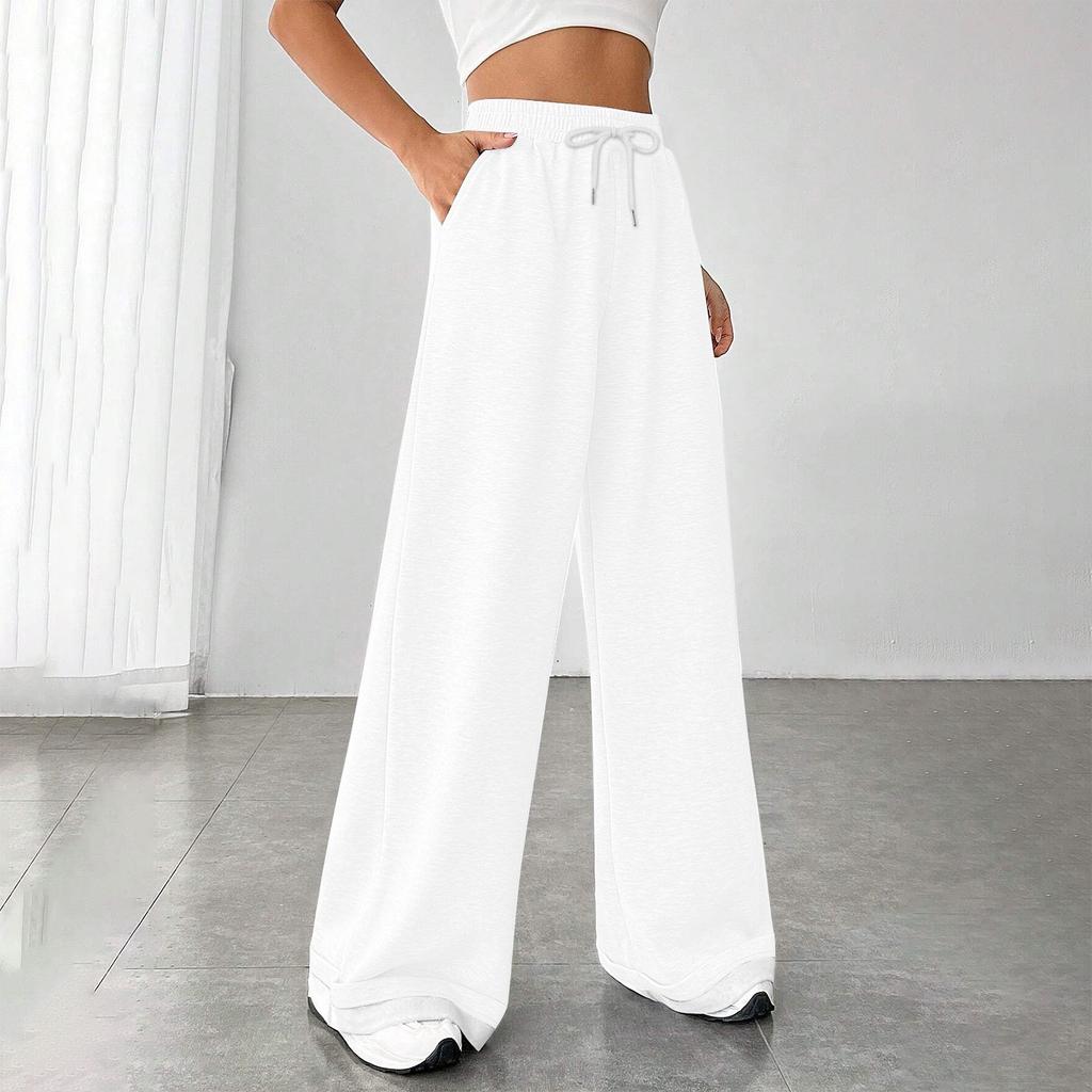 Women's Fashion Loose Drawstring Closed Waist Solid Color Casual Sports Pants Casual Pants