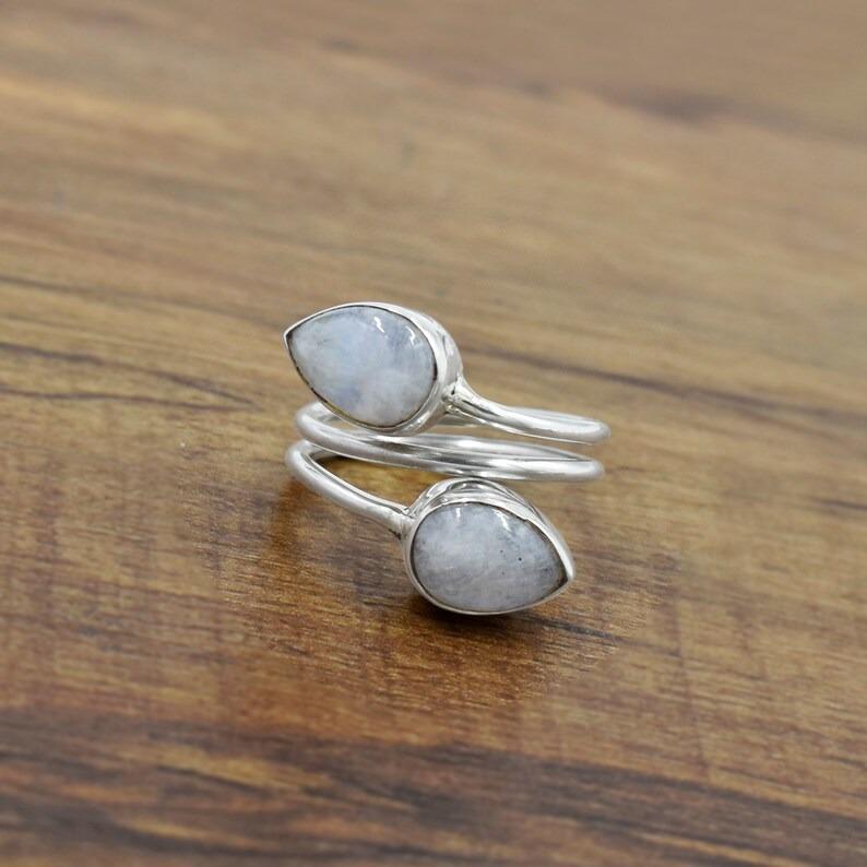 Moonstone Pear Gemstone Ring, 925 Sterling Silver, Handmade Jewelry, Anniversary Birthday Gift, Boho Ring, Designer Ring