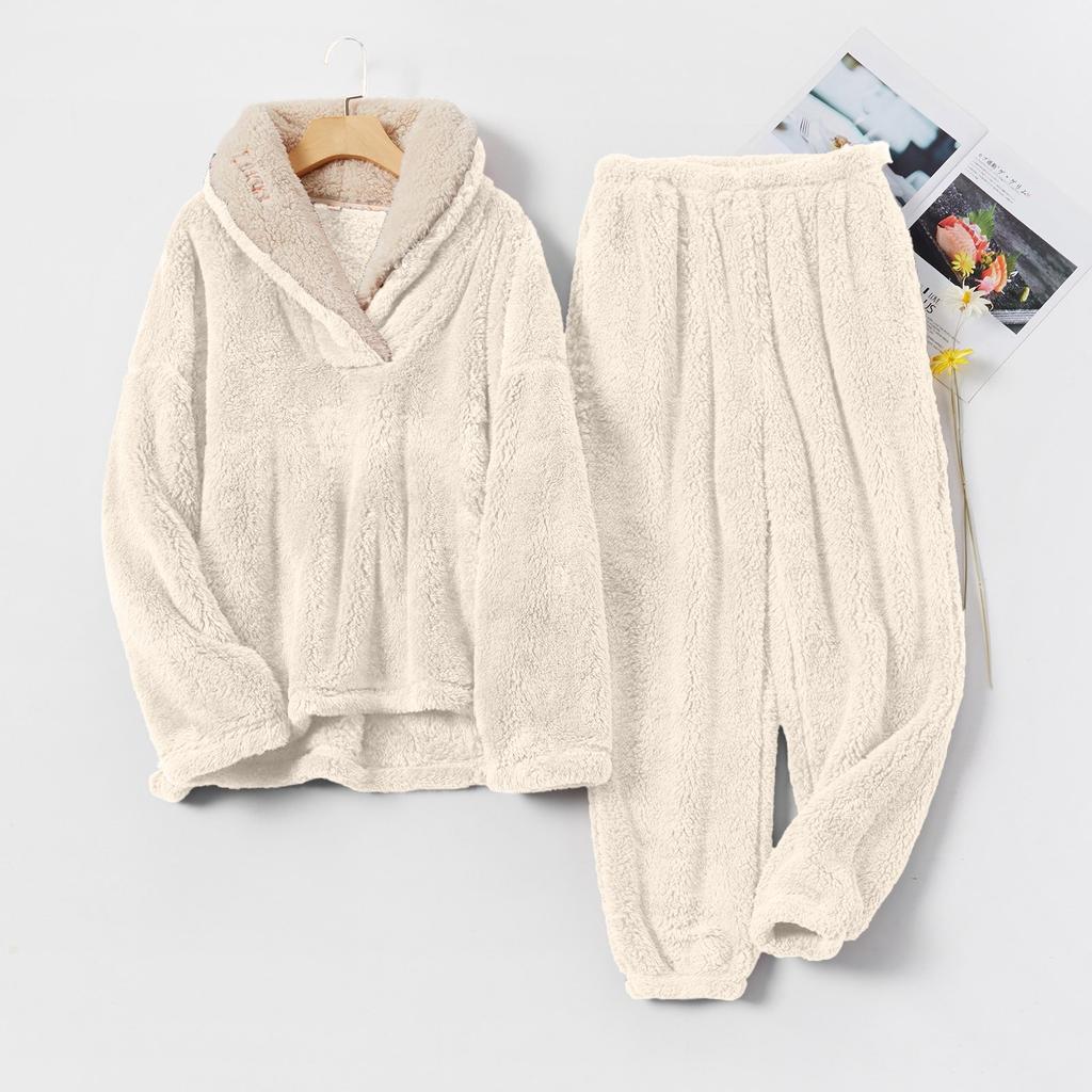Женский повседневный и удобный комплект домашней одежды с круглым вырезом, теплый и плюшевый кардиган, пижама и брюки
