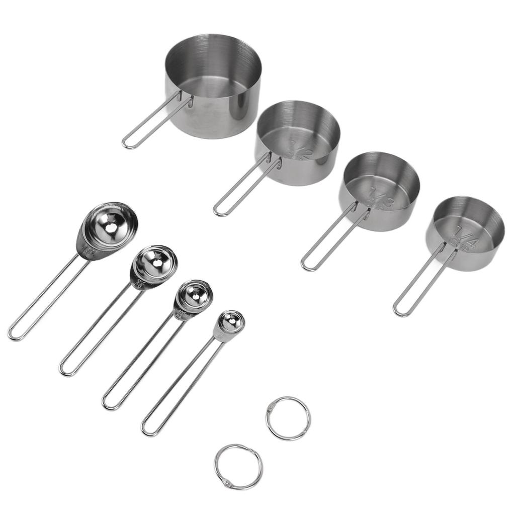8Pcs Stainless Steel Measuring Cups and Spoons with Handles Stackable Kitchen Cooking Baking Measuring Cup Tools