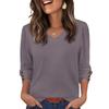 Women's Fashion Casual Solid Color V-neck  T-shirt Top