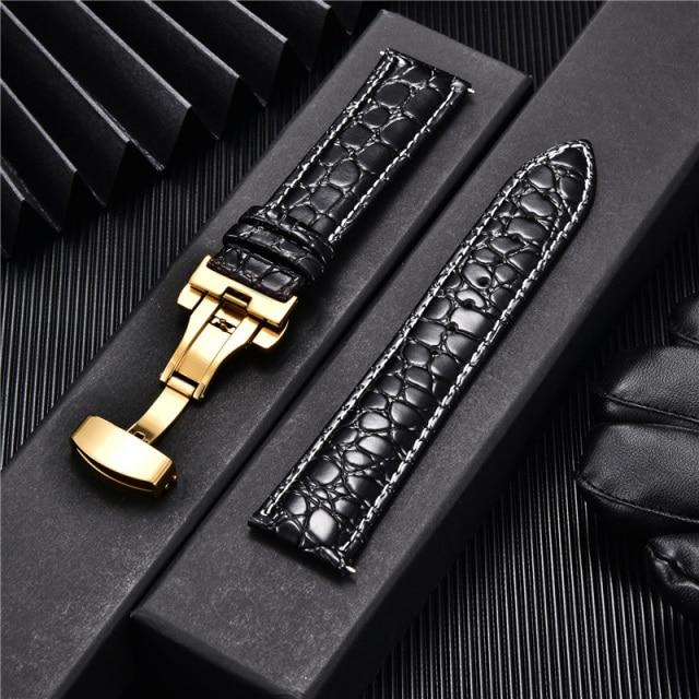 Crocodile Pattern Luxury Design Leather Watchbands with Automatic Buckle Men Watch Band 18mm 20mm 22mm 24mm Watch Straps