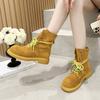 Ankle Boots Women's 2025 New Genuine Leather New Women's Biker Boots Lace-up Suede Women's Booties