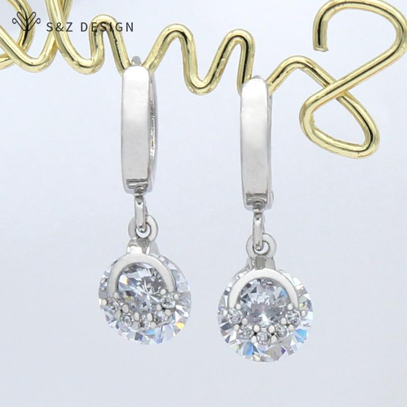 Fashion Elegant Rose Gold Color Colorful Round Drop Earrings For Women Wedding Luxury Fine Jewelry Gift Cubic Zirconia Eardrop