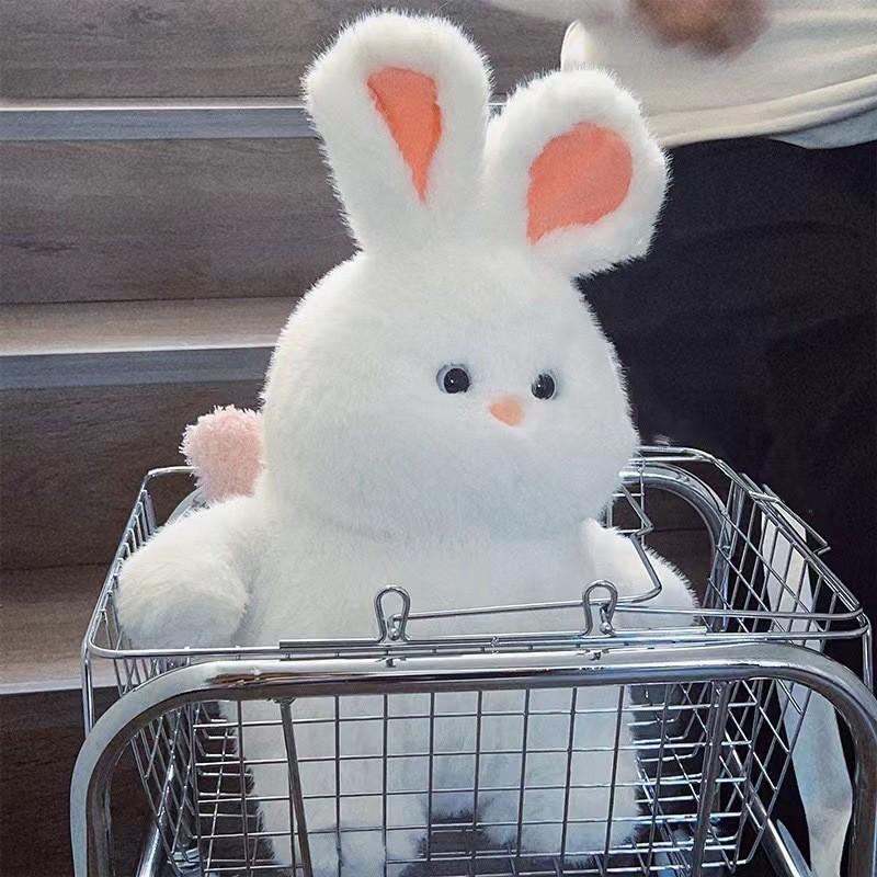 Rabbit With Bear Bib Plush Toy Backpack Stuffed Doll Cartoon Gift Decoration