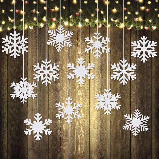 Yousheng 12 Pcs Felt Snowflake Christmas Ornaments White Snowflake Hanging Decoration for Winter Tree Mantel Wall Home Party Decor