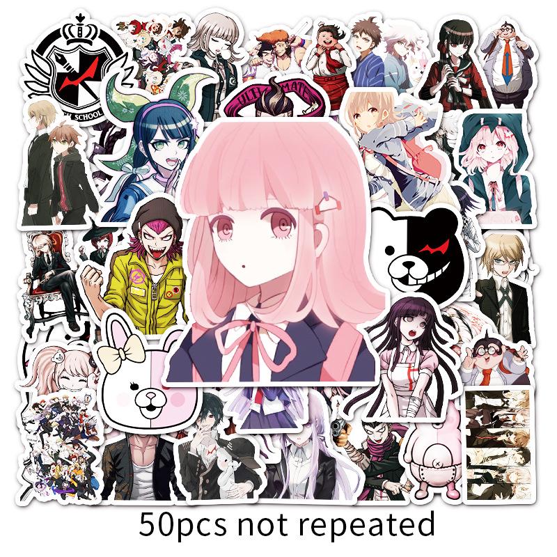 Danganronpa Mystery Game Stickers: 50 Cartoon Pack for Suitcase, Car, Scooter, and Fridge Decoration.