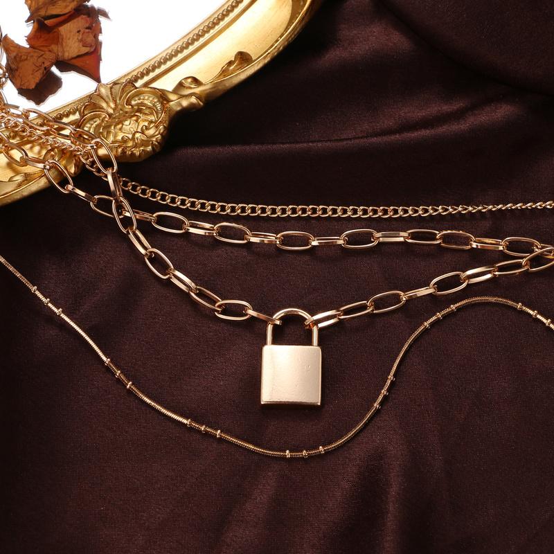 Elegant Fashion Simple Chain Punk Jewelry Key Padlock Pendant Necklace Women's Gift