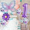 8Pcs Pink Purple Butterfly Balloon Set with Purple Numbers Sunflower Confetti for Girls Birthday Baby Shower Wedding Party Decor