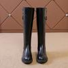 2025 Women's Winter Boots Black Round Toe Low Heel Knee High Boots for Women Belt Buckle Leisure Warm Riding Boots Bota Feminina