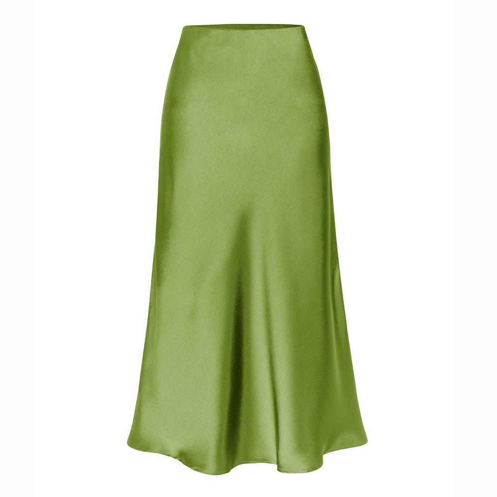 Elegant Temperament, High-quality Acetate Satin Elastic High-waist Split Mid-length Skirt