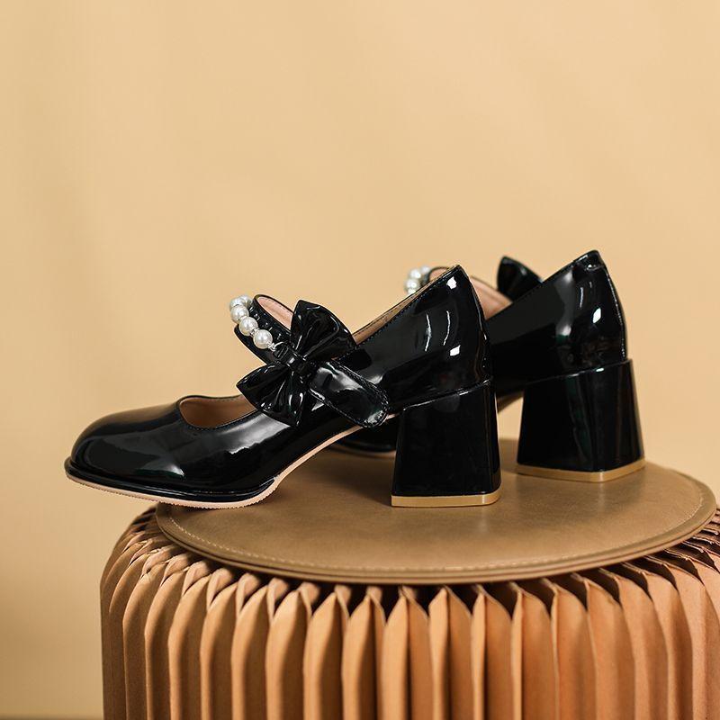 High Heels Versatile Mary Jane Women's Shoes 2025 New with Skirt Burgundy Gentle French Leather Shoes Spring and Autumn Single Shoes