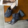 Ladies Sandals 2024 New Summer New Denim Slippers Women Baotou Lazy Fashion High Heels Thick Heels Fashion Slippers