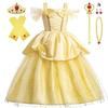 [CQDY] Belle Dress, Children's Princess Dress (Beauty and the Beast-inspired Dress + Tiara) 7-Piece Set, Kids' Costume, Formal Dress, Princess Dress,