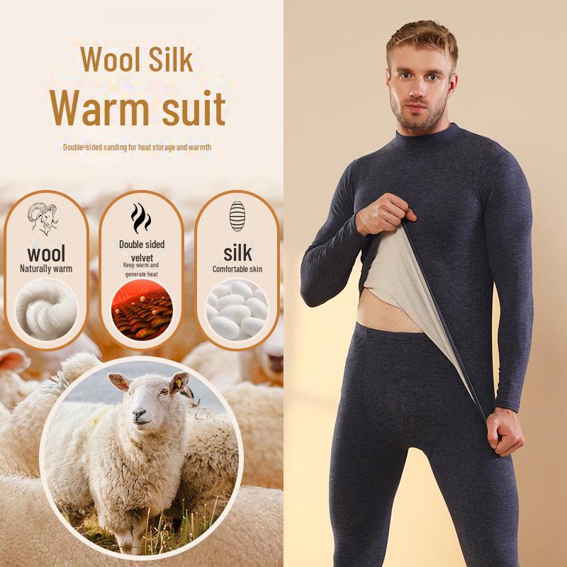 Men's Silk Cashmere Thermal Underwear Set: Velvet-Enhanced for Autumn and Winter