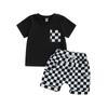 Toddler Baby Boy Summer Clothes Checkerboard Plaid Short Sleeve T-Shirt Elastic Waist Shorts Set 2PCS Checkered Outfit