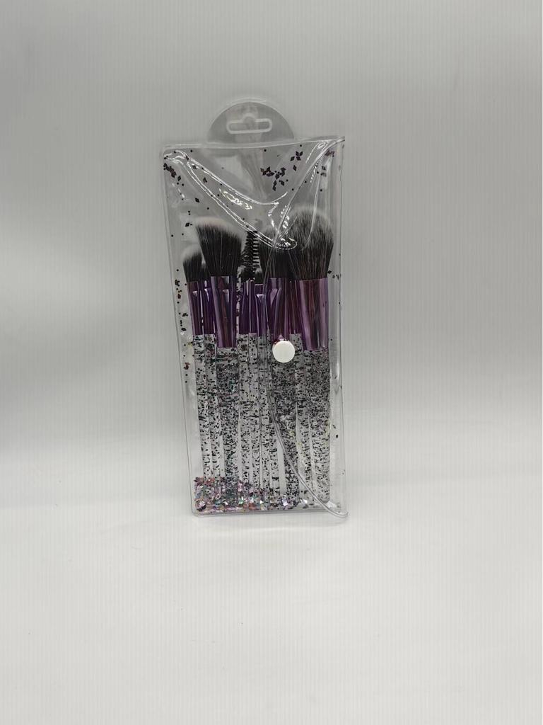 Crystal Handle 10-Piece Makeup Brush Set with Glitter, Fiber Hair for Face & Eye