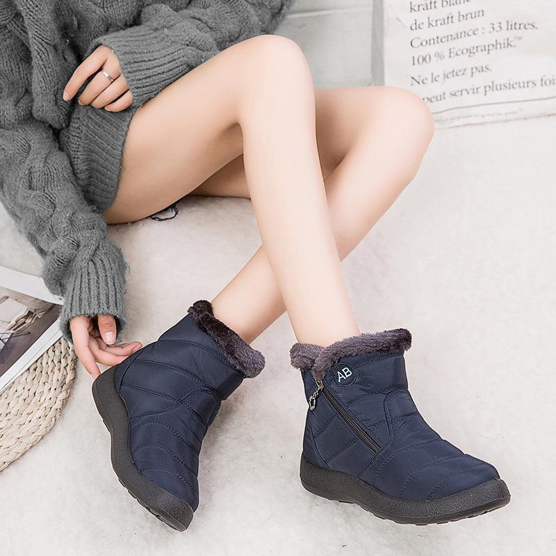 Winter Fasion Women Ankle Boots Lace-up Cotton Shoes Flat Snow Boots Plush Lined Warm Women's Boots Plus Size