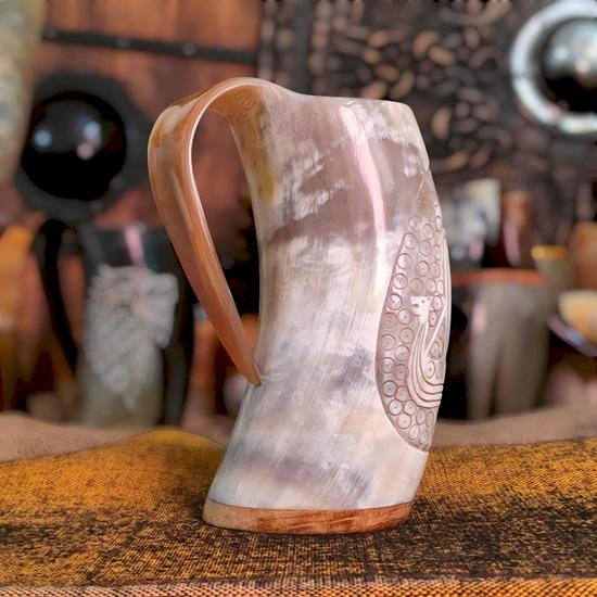 Set of 2 Viking Horn Mug Set Wooden Base Option Medieval Mead Ale Drinking Cup Gift for Him, Her, Christmas, Birthday