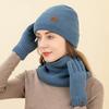 3 Pcs/Set Women Winter Hat Scarf Gloves Set Thick Plush Knitted Warm Cap