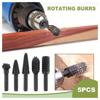5pcs/set Drill Bit Set Wood Carving Tools Shank Rotary Craft Files Rasp Burrs Wood Bits Grinding Power Woodworking Hand Tool