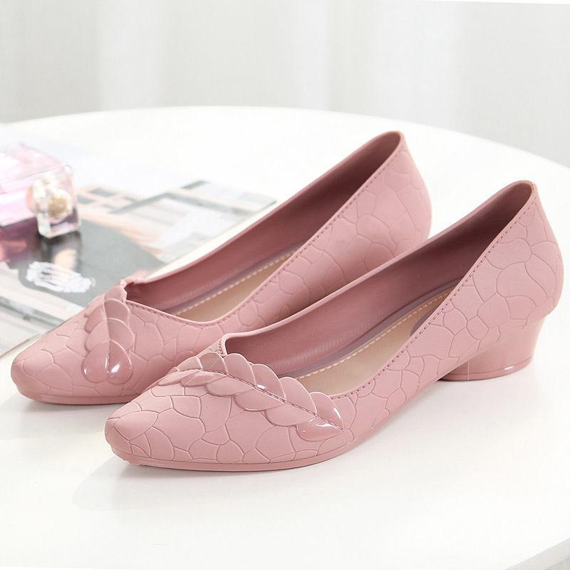 2025 Women Pumps Low Heel Waterproof Rubber Shoes Slip On Antiskid Soild Shallow Slip-on Female Footwear Zapatillas Mujer Tacon