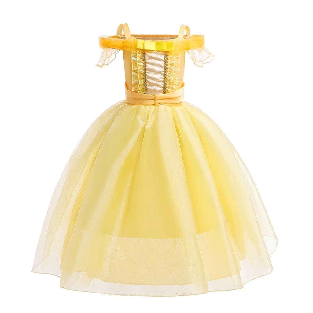 Toddler Girls Belle Cosplay Princess Costume Children Skirt Beauty and the Beast Dress Halloween Costume Yellow Size Years 130 [Dressy Daisy] 8-9