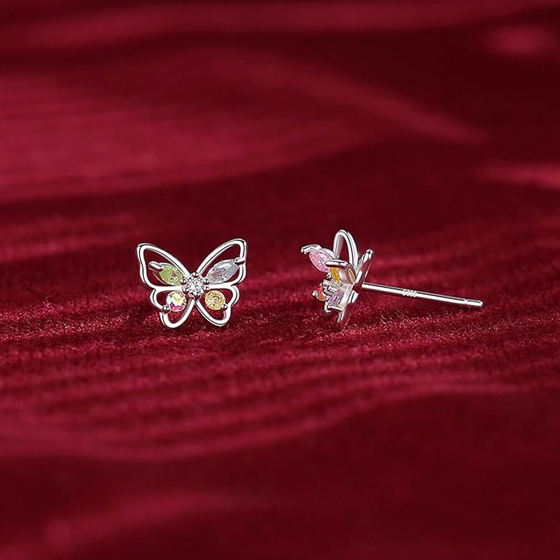 Zoomers Earrings Ladies Silver Earrings Butterfly Earrings First Piercing Second Piercing Compatible with Metal Allergies Cute Popularity Anniversary