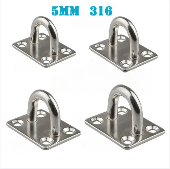 4pcs 5mm/6mm/8mm/10mm/12mm Stainless Steel Square Pad Eye Plate Hook Hanger Heavy Duty Ceiling Wall Boating Yacht Shade Sailing Marine