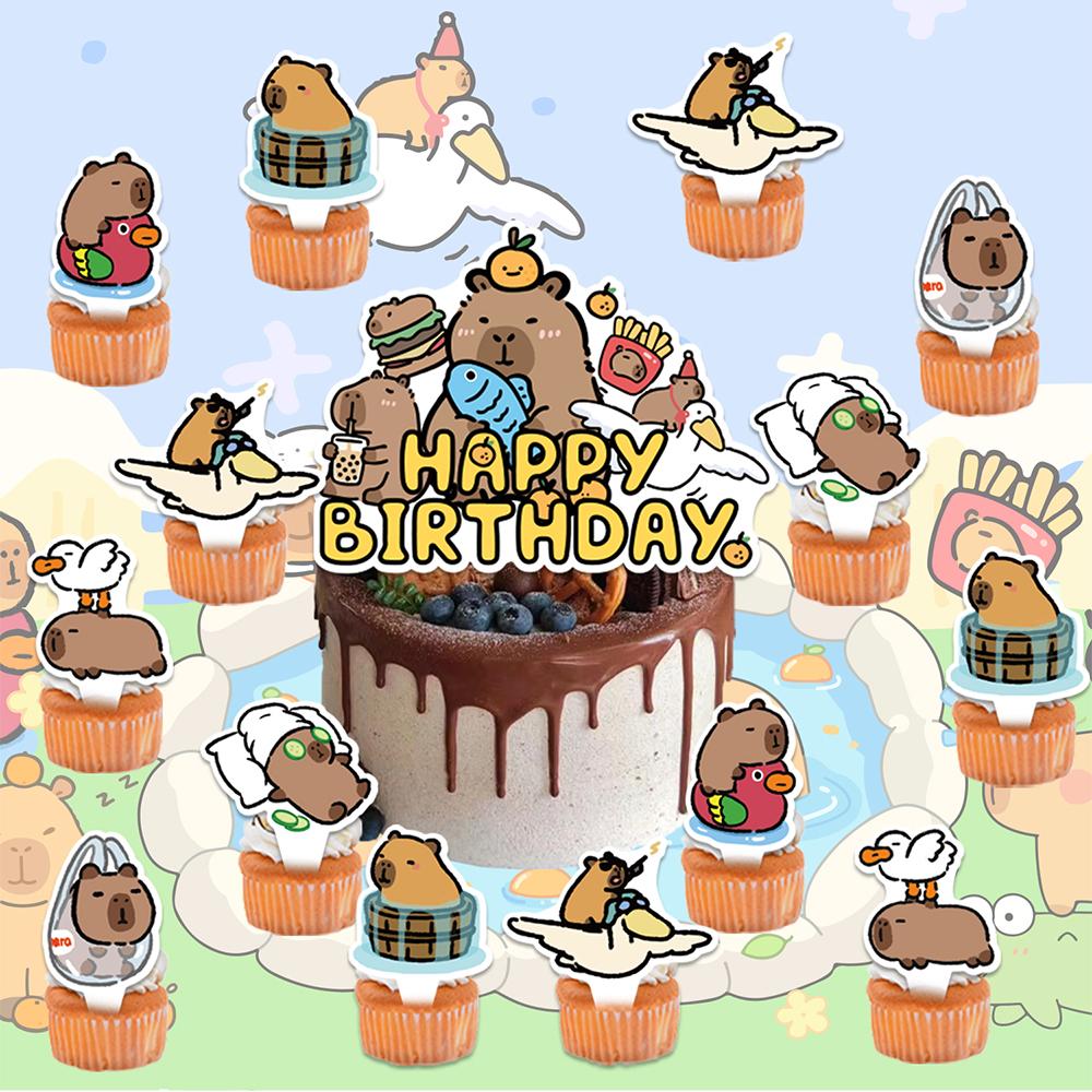 30pcs Capybara Party Decorations Includes a Banner, Cake Toppers, Balloons