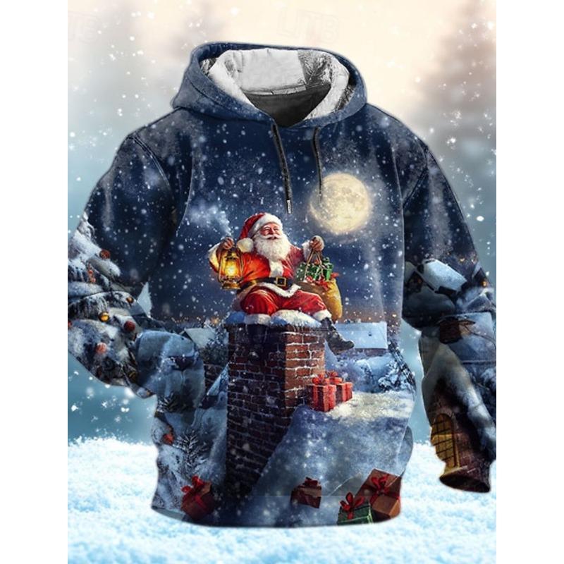 Santa Claus Men's Fashion 3D Print Hoodie Holiday Streetwear Christmas Hoodies Hooded Front Pocket Designer Hoodie Sweatshirt