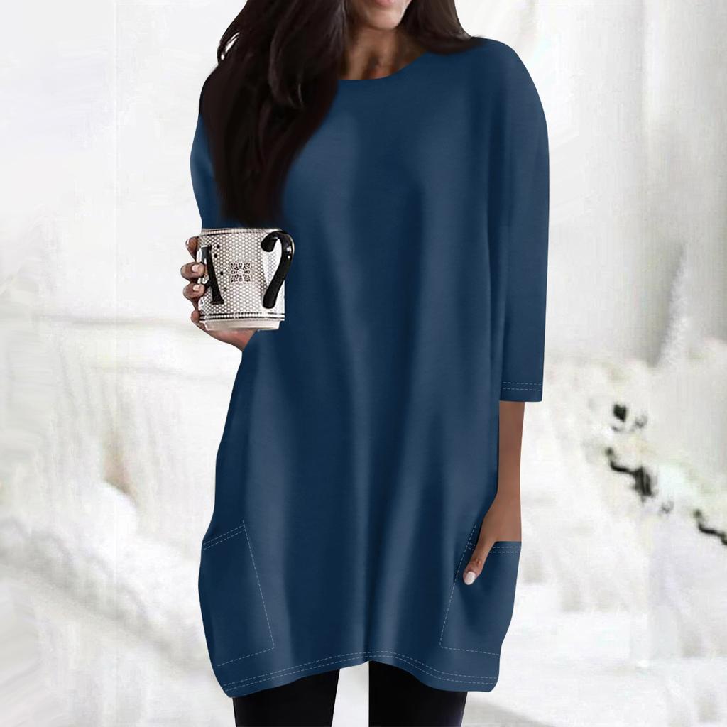 Women's  Casual 3/4 Sleeve Shirts Fashion Print Tunic Tops With Pockets