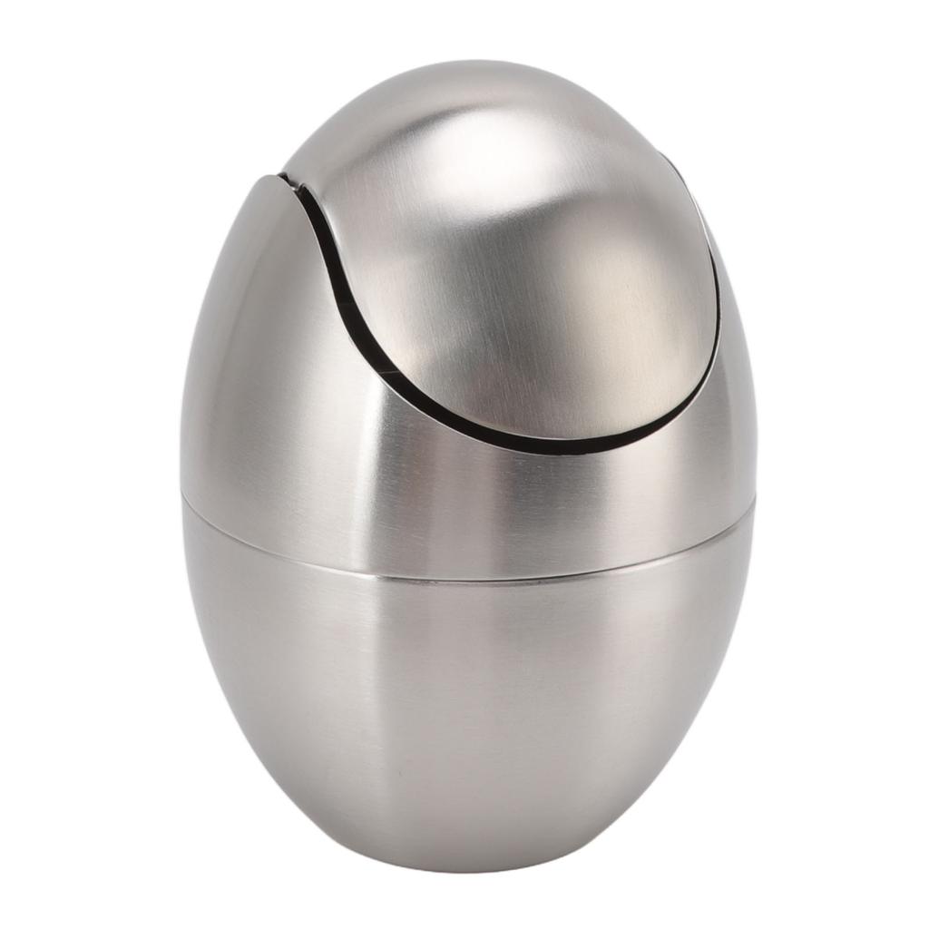 Desktop Trash Can Stainless Steel Egg Shape Mini Countertop Waste Bin with Swing Lid for Bathroom
