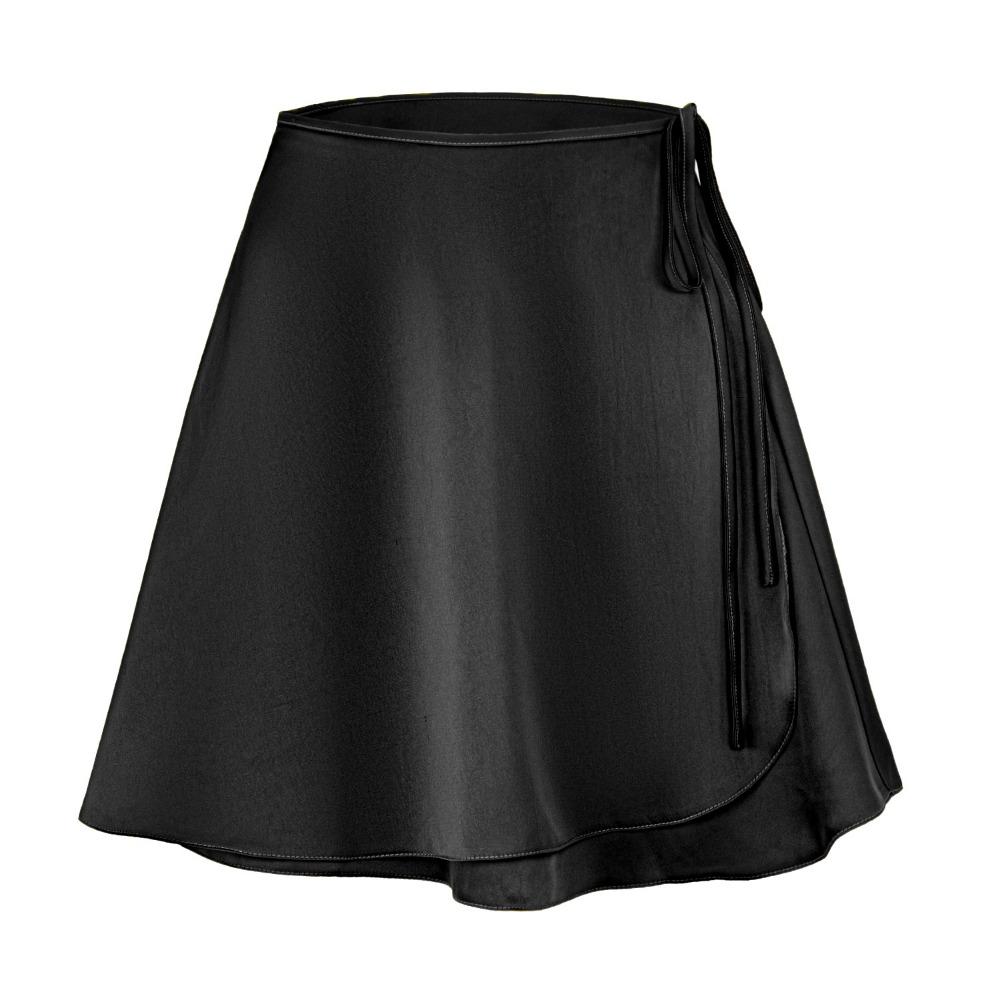 IHUASU Women's Satin Halter High Waist Tie A-Line Skirt Solid Acetate Wrap Skirt