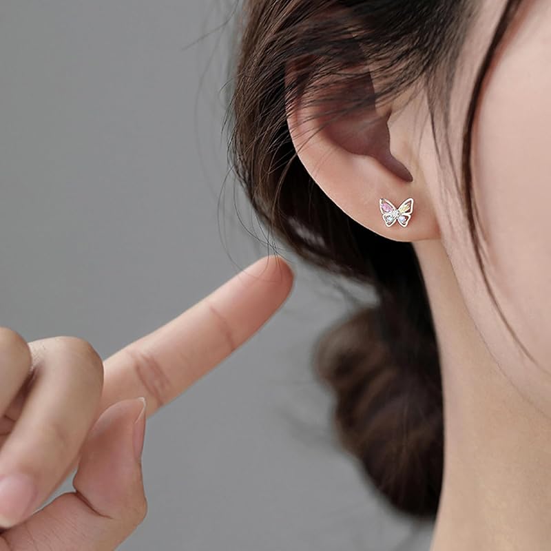 Zoomers Earrings Ladies Silver Earrings Butterfly Earrings First Piercing Second Piercing Compatible with Metal Allergies Cute Popularity Anniversary
