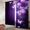 2Pcs Purple Vibrant Dancing Butterflies And Flowers Printed Curtain Suitable For Bedroom Bathroom Living Room Dining Room Study