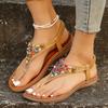 Fashion Summer Bohemain Flat Sandals for Women 2025 Colorful Beaded Decor Clip Toe Roman Sandals Woman Soft Sole Non Slip Beach Shoes