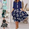 2 Pcs/Set Women Coat Dress Set Half Sleeve Solid Color Cardigan Floral Print V Neck Sleeveless A-line Dress Formal Commute Style Lady Midi Dress Set