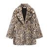 Women Fashion Faux Fur Printed Single Button Coats Vintage Lapel Neck Long Sleeves Female Chic Lady