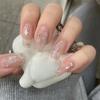 Detachable Nail Tips Full Cover Press On Nails Flowers Long French Fake Nails White Edge Ballerina